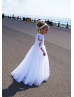 Beaded White Lace Tulle Flower Girl Dress